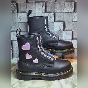 Dr. Martens 1460 Zip Heart Virginia Satin Lux Lace Up Boots Women Size 8 Leather